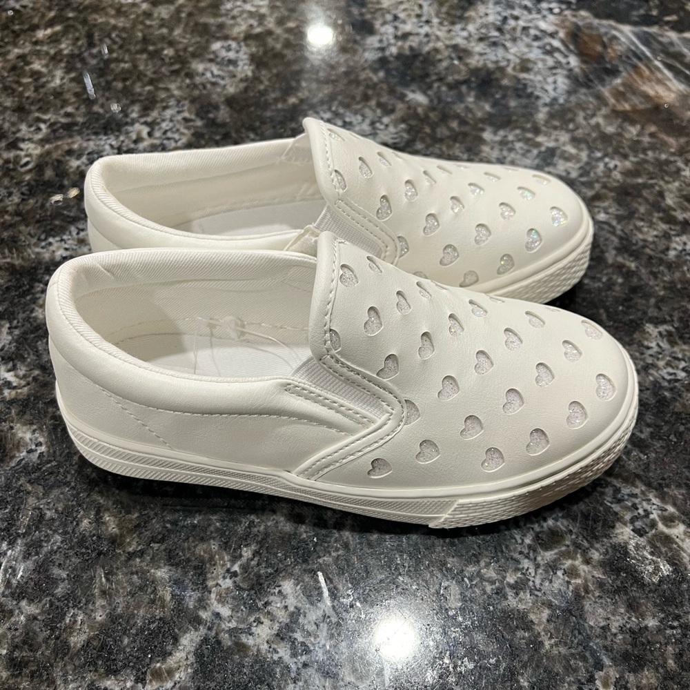 Size 11 white slip on with hearts